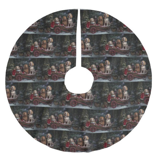 Cocker Spain Snowy Sleigh juldeeller Julgransmatta Borstad Polyester (Framsidan)