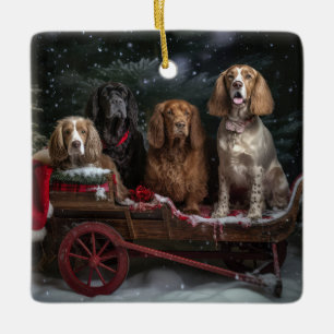 Cocker Spain Snowy Sleigh juldeeller Julgransprydnad Keramik
