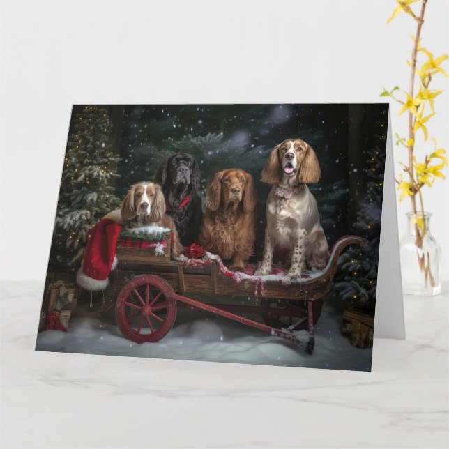Cocker Spain Snowy Sleigh juldeeller Kort (Gul blomma)