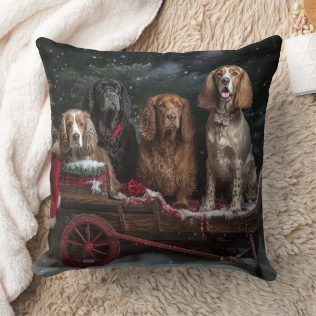 Cocker Spain Snowy Sleigh juldeeller Kudde (Filt)