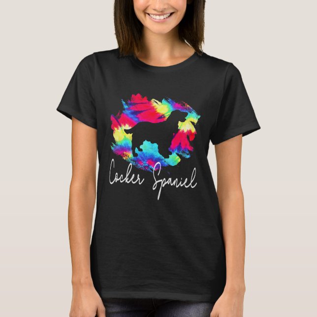 Cocker Spain Tie Dye Rainbow Rolig hund T Shirt (Framsida)