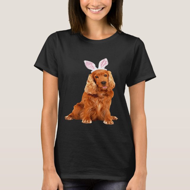 Cocker Spain Wearing Påskhare Öron Hund T Shirt (Framsida)