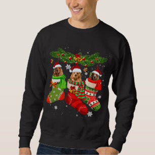 Cocker spanel in Sock Julafton Reindeer Santa Hund Lång Ärmad Tröja