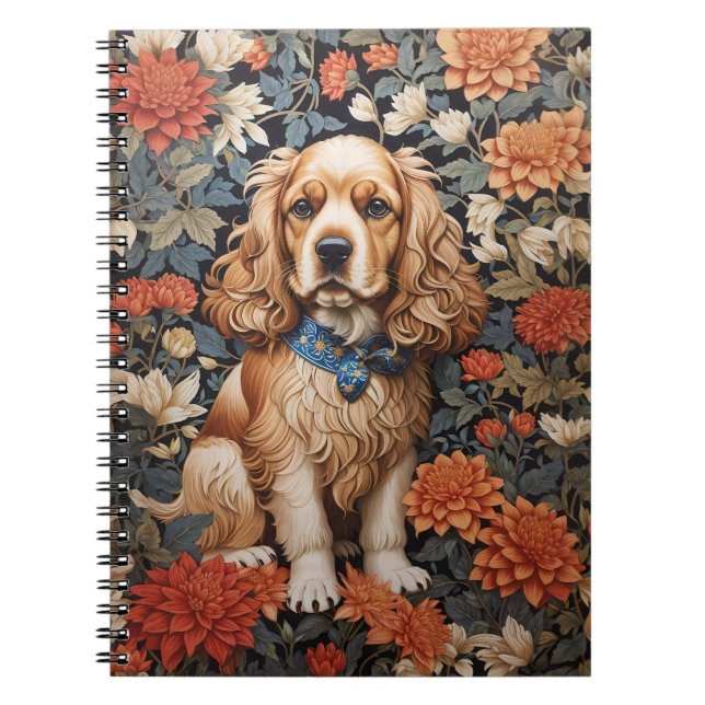 Cocker spanel William Morris Inspired Blommigt Anteckningsbok (Framsidan)