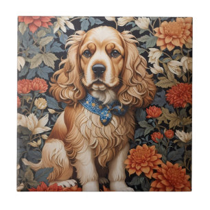 Cocker spanel William Morris Inspired Blommigt Kakelplatta