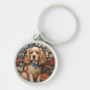 Cocker spanel William Morris Inspired Blommigt Rund Silverfärgad Nyckelring