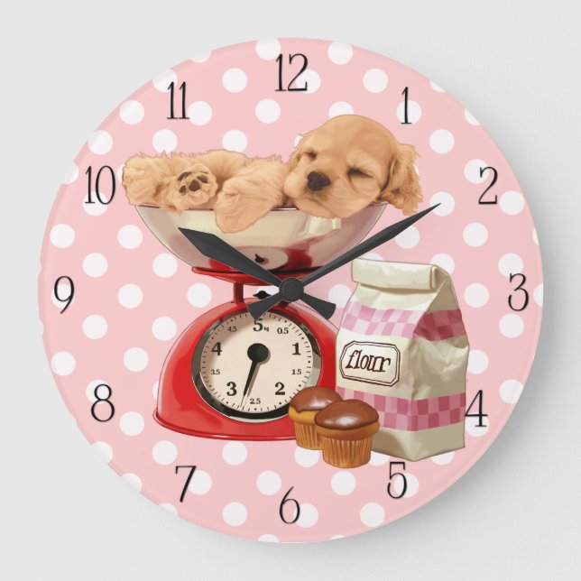 Cocker spanie och retro  stor klocka (Framsida)