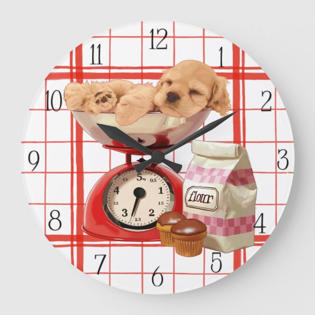 Cocker spanie och retro  stor klocka (Framsida)