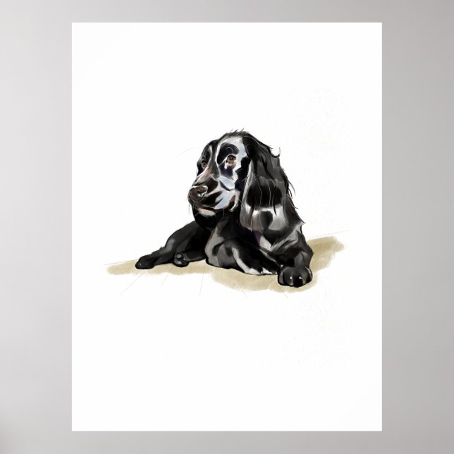 Cocker Spaniel Affischtryck Akvarell Hund Konst Poster (Framsidan)