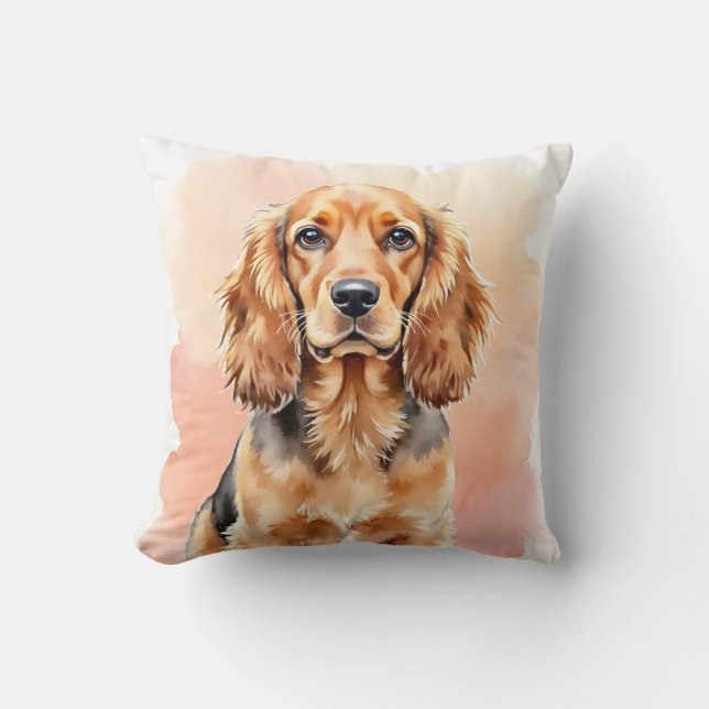 Cocker Spaniel Akvarell Mjuk Tvätt Konst Kudde (Framsida)