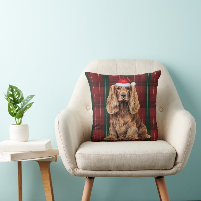 Cocker Spaniel and Seasonal Plaid Christmas Dog Kudde (Stol)