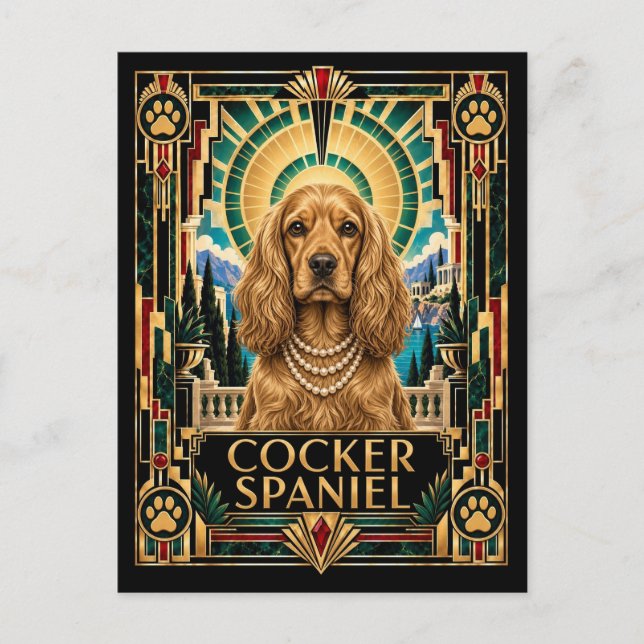 Cocker Spaniel, Art Deco Hund Vykort (Framsida)