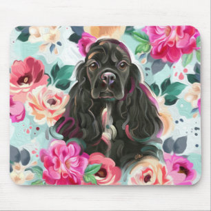 Cocker-spaniel-blommigt-musram Musmatta
