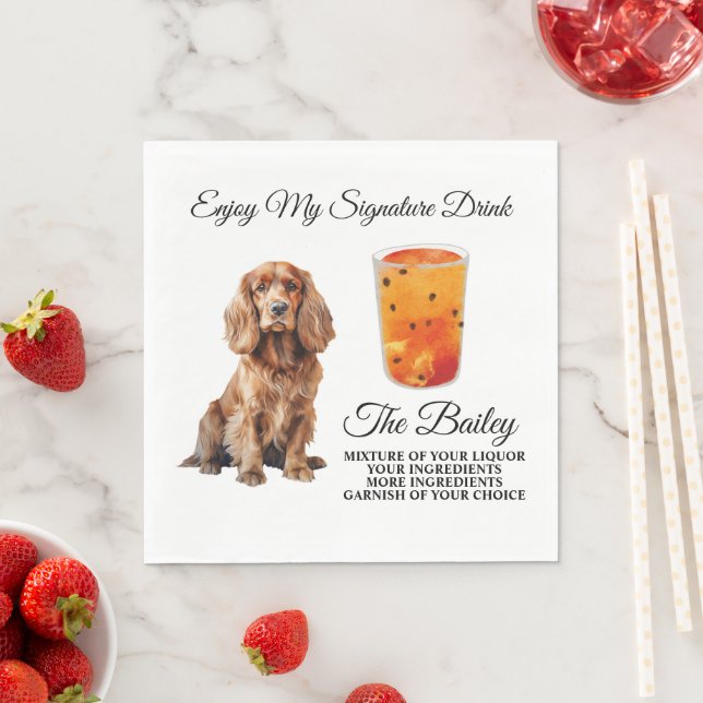 Cocker Spaniel Bröllops Signaturdryck Pappersservett (Insitu)