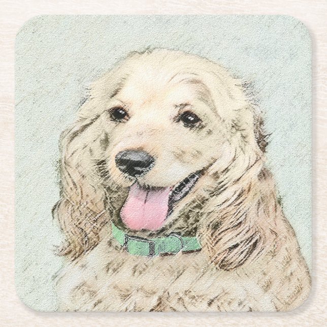 Cocker Spaniel Buff-målning - Original konst om hu Underlägg Papper Kvadrat (Framsidan)