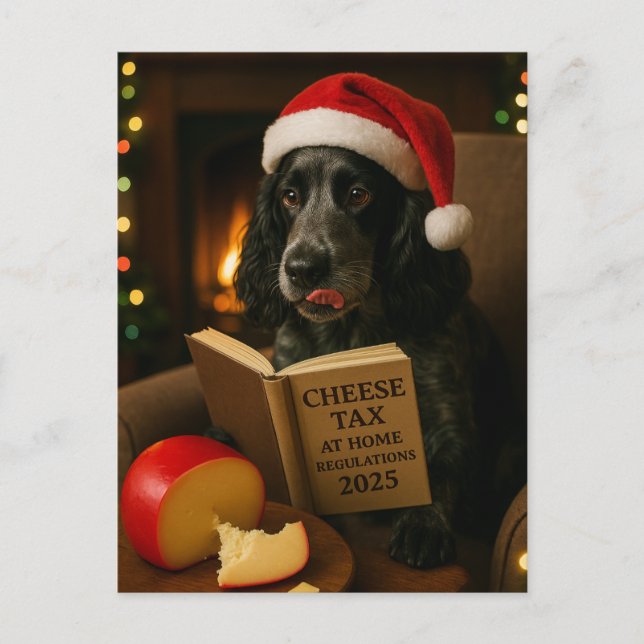 Cocker spaniel  'Cheese Tax' Christmas postcard Vykort (Framsida)