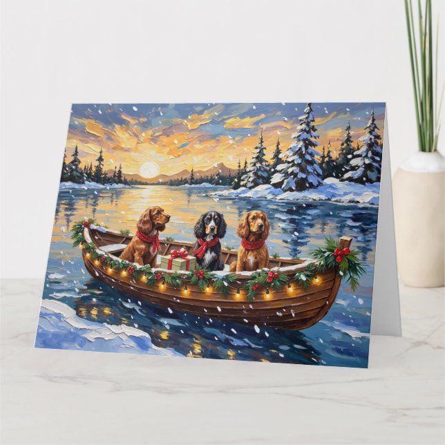 Cocker Spaniel Christmas Boat Holiday Kort (Framsida)