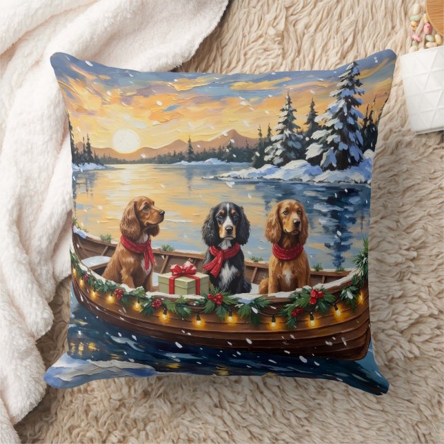 Cocker Spaniel Christmas Boat Holiday Kudde (Filt)