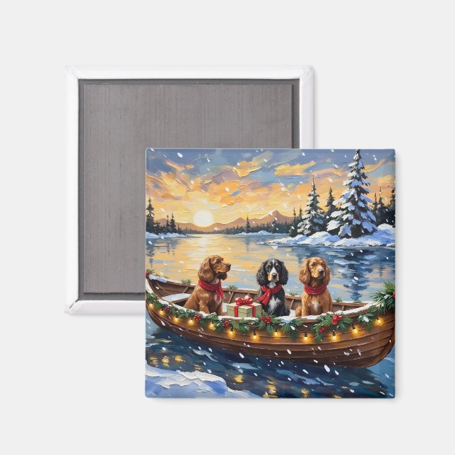 Cocker Spaniel Christmas Boat Holiday Magnet (Front/Back)