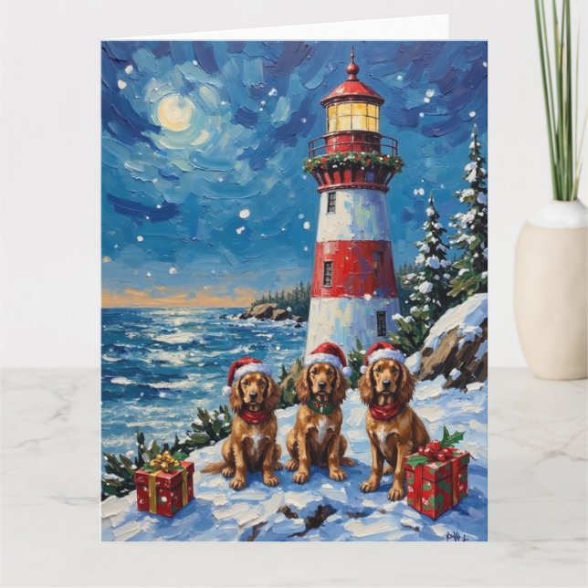 Cocker Spaniel Christmas Lighthouse Holiday Kort (Framsida)