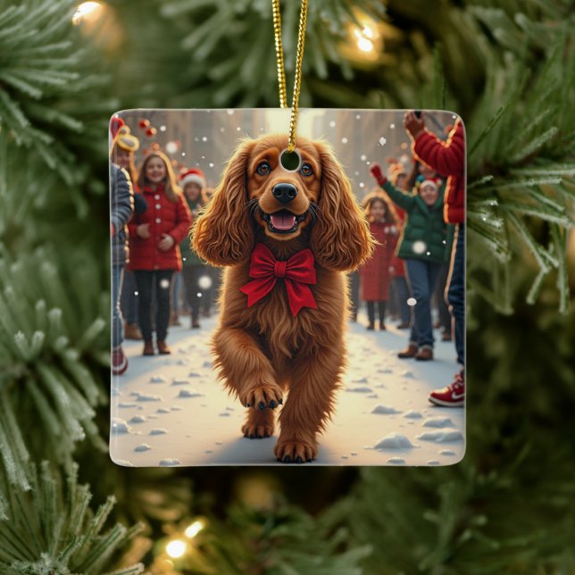 Cocker Spaniel Christmas Parade Holiday Painting Julgransprydnad Keramik (Träd)