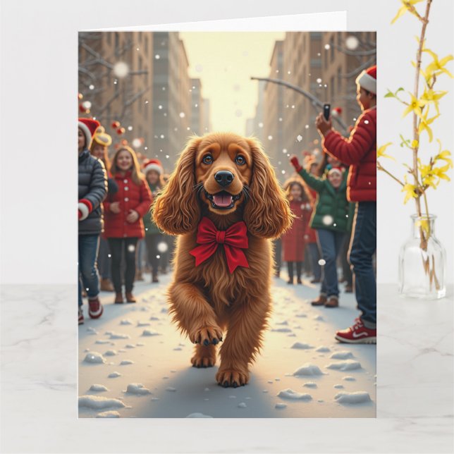 Cocker Spaniel Christmas Parade Holiday Painting Kort (Gul blomma)