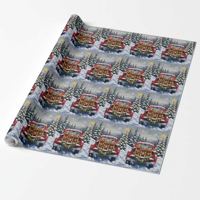 Cocker Spaniel Christmas Red Truck Holiday Presentpapper (Utrullad)
