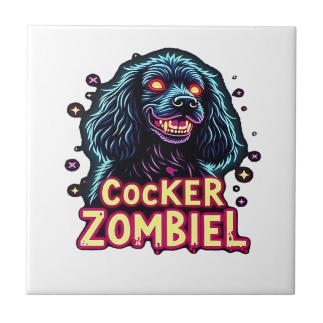Cocker Spaniel Cockie Zombie Hund Halloween Essent Kakelplatta (Framsidan)