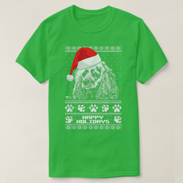 Cocker Spaniel Cute Happy Holidays Christmas  T Shirt (Design framsida)