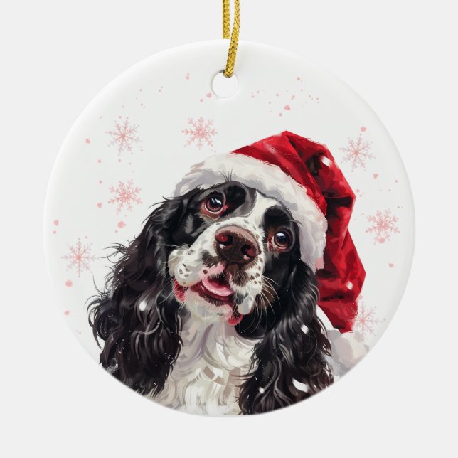 Cocker Spaniel Dog Christmas Personalized Julgransprydnad Keramik (Framsidan)