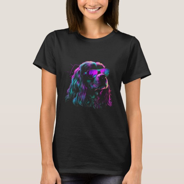 Cocker Spaniel Dog owner Vaporwave Notorious DJ T Shirt (Framsida)