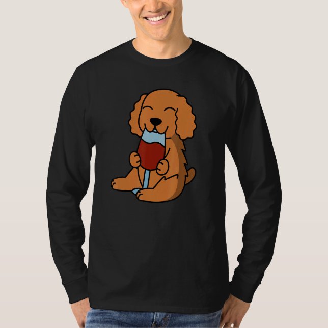 Cocker Spaniel Drinking Wine Dog T Shirt (Framsida)