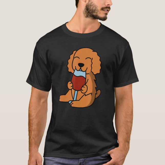 Cocker Spaniel Drinking Wine Dog T Shirt (Framsida)