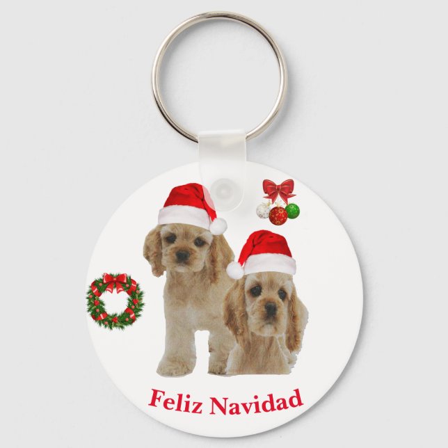 Cocker spaniel Feliz Navidad Nyckelring (Framsida)