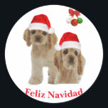 Cocker spaniel Feliz Navidad Runt Klistermärke<br><div class="desc">Cocker spaniel-dekal</div>