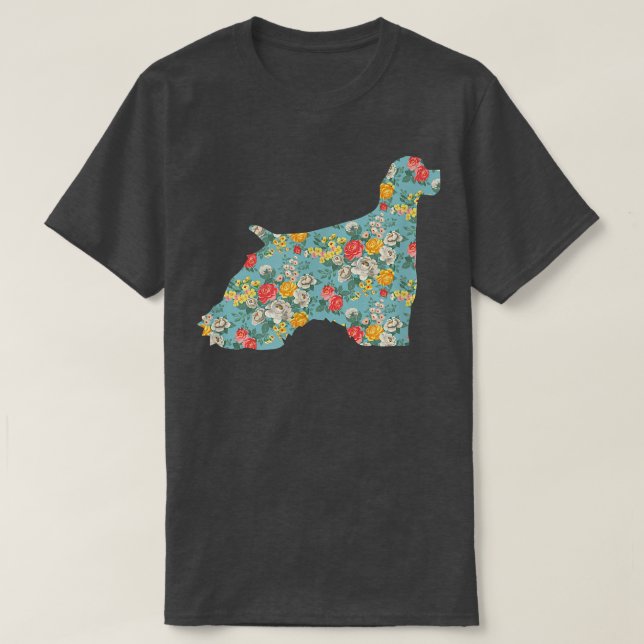 Cocker Spaniel Flower Silhouette Floral Dog  T Shirt (Design framsida)