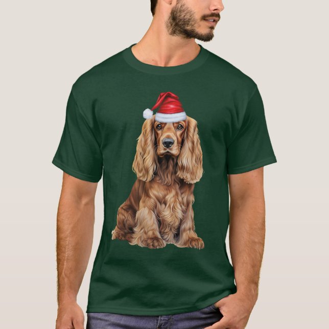 Cocker Spaniel Funny Christmas Santa Dog T Shirt (Framsida)