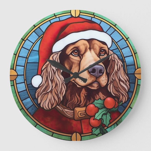 Cocker Spaniel Glas-i-mosaik Jul Stor Klocka (Framsida)