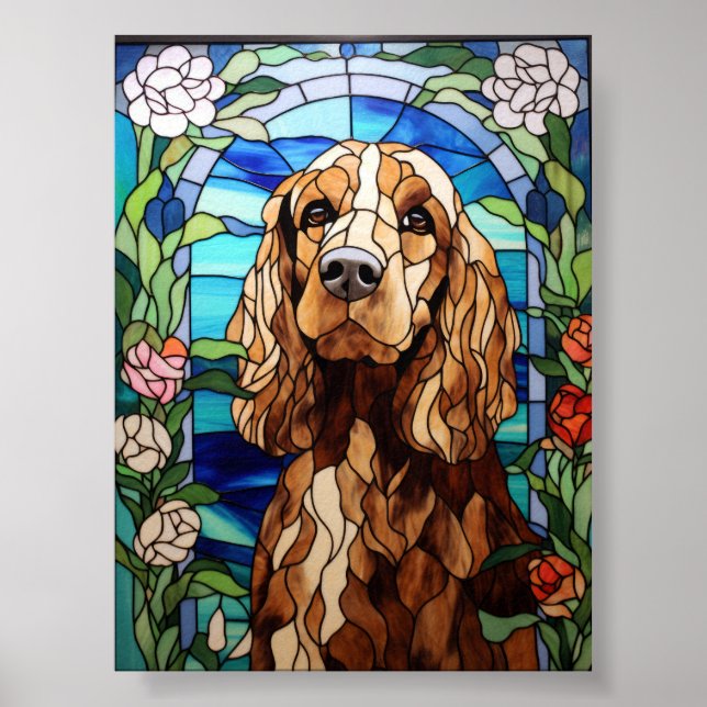Cocker Spaniel Glas-in-ram-målning Blommig Valvbåg Poster (Framsidan)