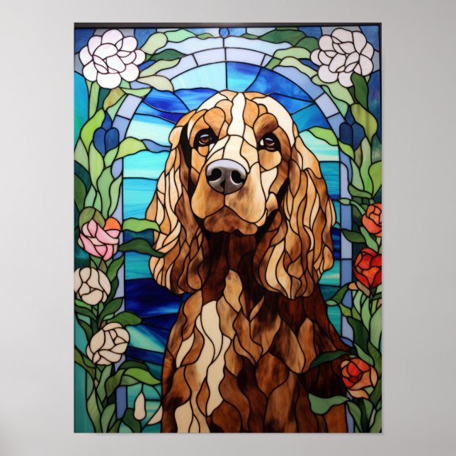 Cocker Spaniel Glas-in-ram-målning Blommig Valvbåg Poster (Framsidan)