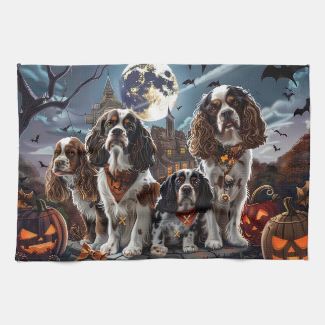 Cocker Spaniel Halloween Kuslig Kökshandduk (Horisontell)