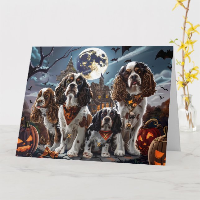 Cocker Spaniel Halloween Kuslig Kort (Gul blomma)
