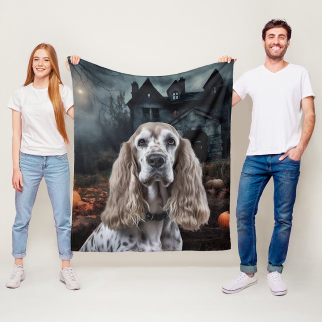 Cocker Spaniel Halloween Skräckinjagande Fleecefilt (På plats)