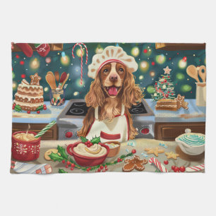 Cocker Spaniel Högbakt Under Semestern: Festlig Ju Kökshandduk