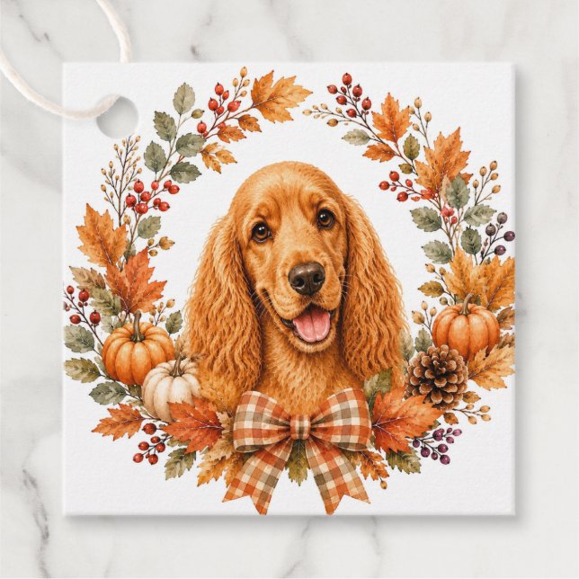 Cocker Spaniel Höstkrans Gåvor Etiketter (Framsida)