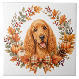 Cocker Spaniel Höstkrans Kakelplatta