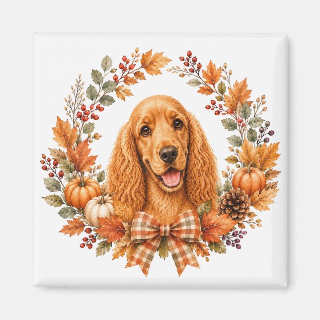 Cocker Spaniel Höstkrans Magnet (Framsidan)