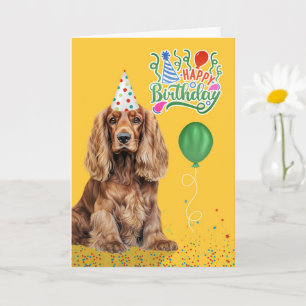 Cocker Spaniel Hund Födelsedagsfest Hatt Gul Födel Kort