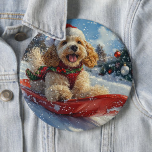 Cocker Spaniel Hund i Släd Låt det Snöa Jul Knapp