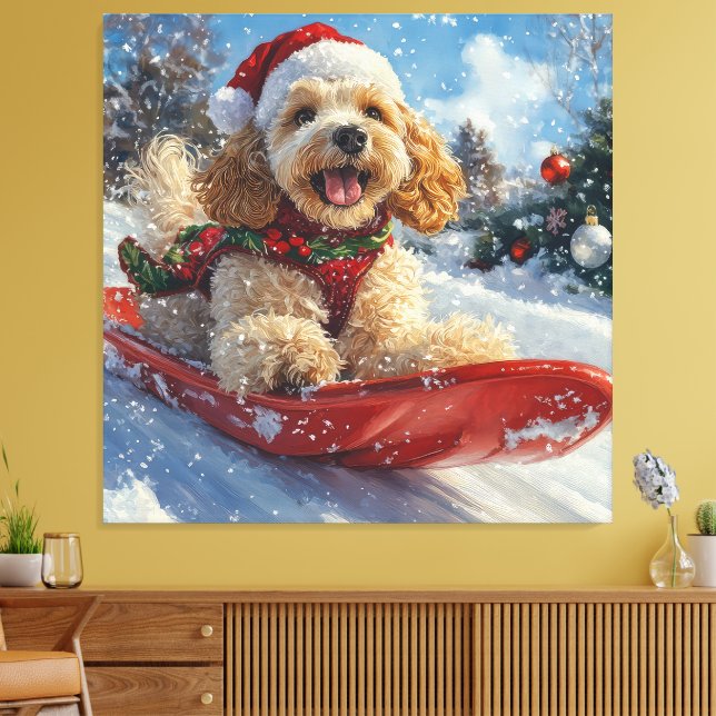 Cocker Spaniel Hund i Släde Låt det Snöa Jul Canvastryck (Insitu (Vardagsrum))